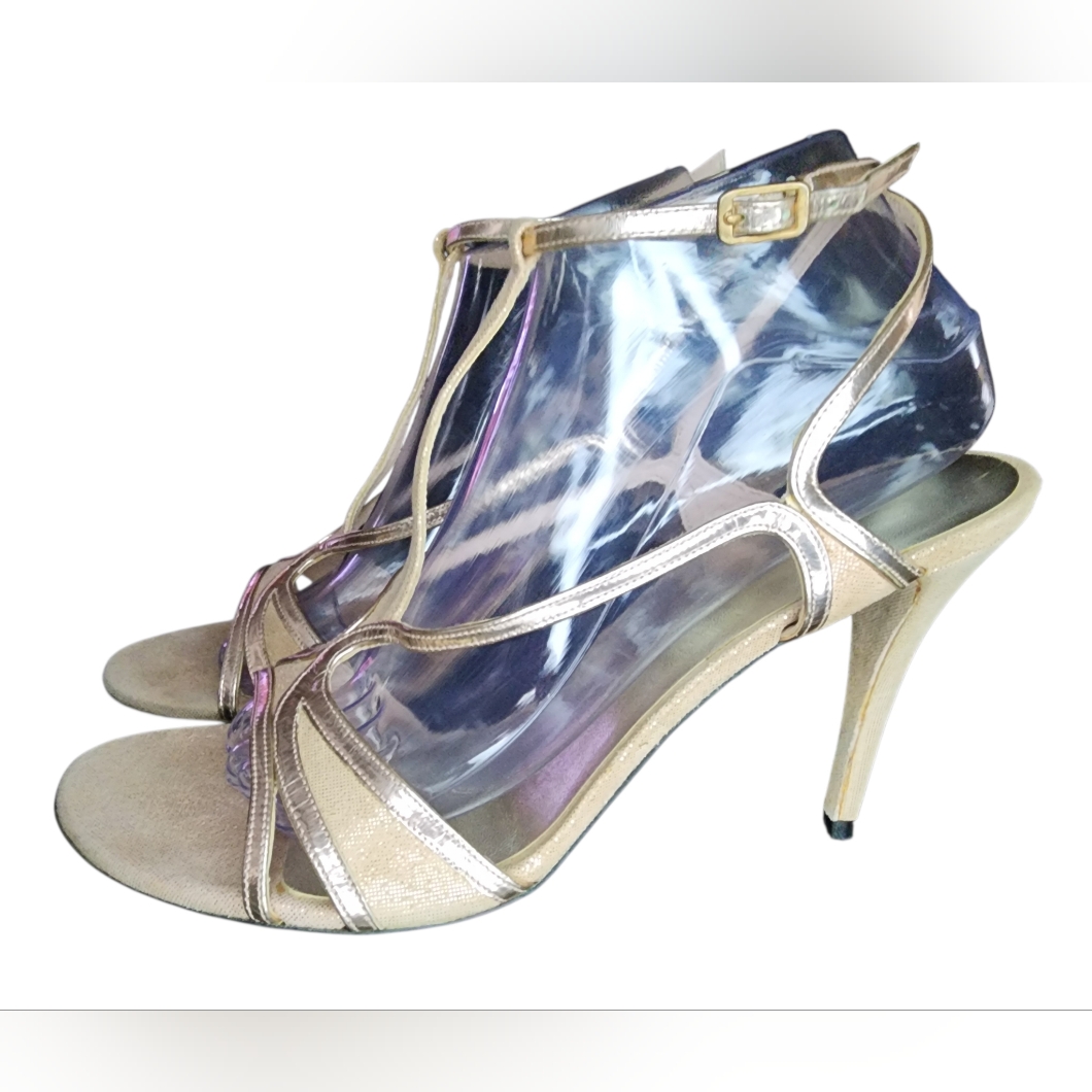 Stuart Weitzman Strappy Gold Heels, Womens 9